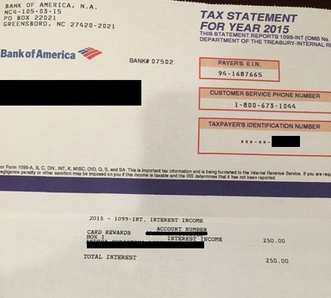 Psa Bank Of America Issues 1099 Int Forms For Bank Bonuses That Earn Miles Pointscentric